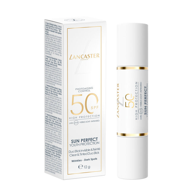 סטיק דו צדדי שקוף ועם גוון 50 SPF כנגד קמטים וכהויות