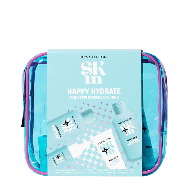 מארז HAPPY HYDRATE - חלב ניקוי 40 מ"ל + אסנס לחות 40 מ"ל + סרום 15 מ"ל + קרם לחות 20 מ"ל